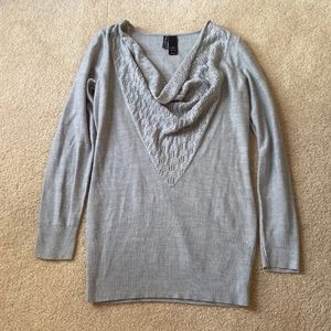 NWOT Bisou Bisou Gray Lace Cowl Neck Tunic Sweater